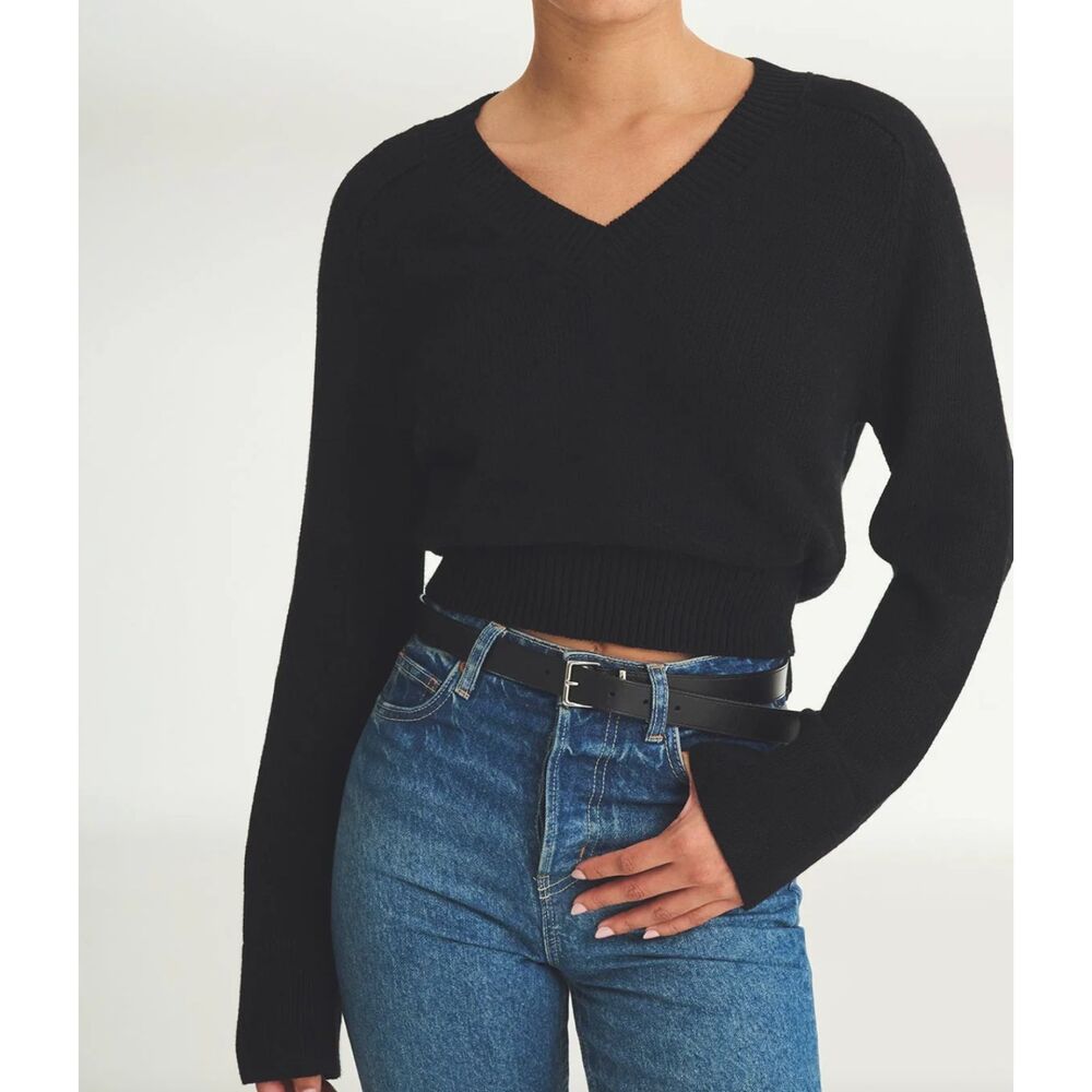 NAADAM Organic Tanguis Cotton V-Neck Sweater Black Size Large